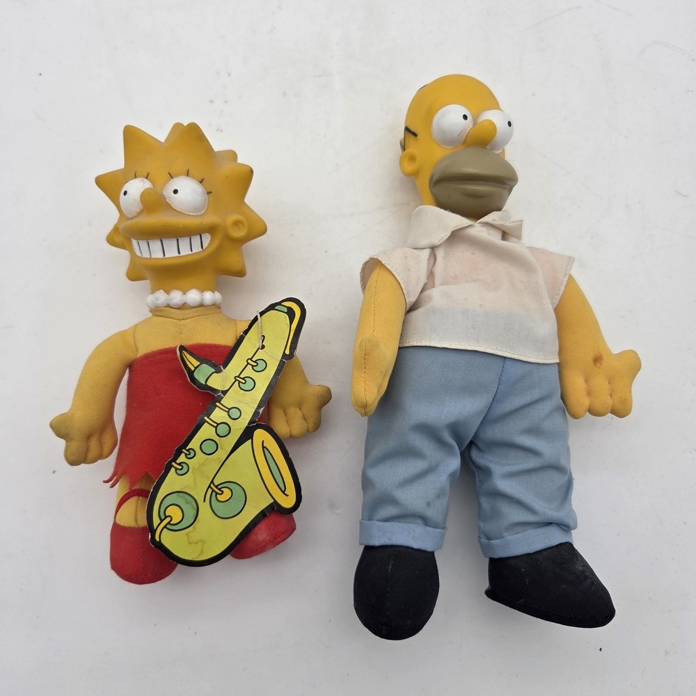 Vintage 1990 Burger King BK Homer & Lisa Simpson Plush Lot Of 2 The Simpsons